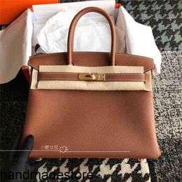 Wax Handbags Platinum Bag Manual Line Production Original Togo Calfskin Litchi Pattern 25 30 35 Black Female Bag