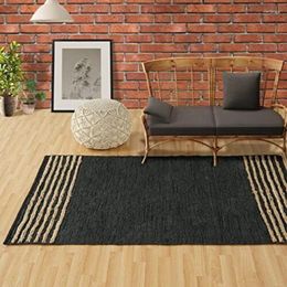 Carpets Jute Area Rugs 2x3ft Natural Fibre Black Rectangular Leather Handwoven Carpet