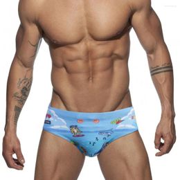 Men's Swimwear Fun Cartoon Print Briefs With/Without Sponge Pad Sexy Low Waisted Adult Bikini Bandage Inside Fashion 2024