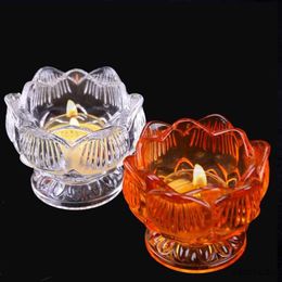 2PCS Candle Holders Glass Lamp Holder Buddhist Candle Cup Embossed Flower Candlestick Tibetan Tantric Supply Buddha Indoor Table Decoration