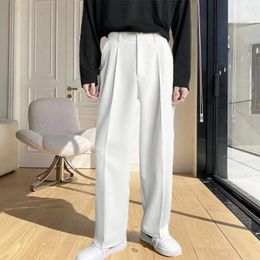 Men's Suits Button Zipper Pockets Loose Korean Style Suit Pants Spring Autumn Mid-Waist Straight Wide Leg Casual Trousers
