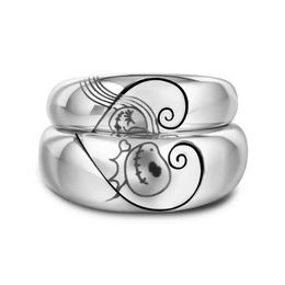 Band Rings Lovely Ghost Heart-shaped Couple Ring True Love Commitment Ring Alliance Proposal Wedding Jewellery Valentine's Day Gift 240125