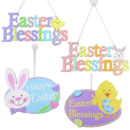 15cm Easter Wooden Sign Bunny Chick Egg Wall Hanging Ornaments Door Home Garden Spring Decoration Party Favour 0126