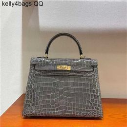 Designer Crocodile Leather Handbag Handmade 7A Cowhide Women Leather 25cm real grey Colour withqqPYV24K4CLCXTL4DF