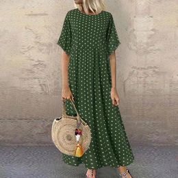 Casual Dresses Boho Maxi Dress Vintage Print Summer Half Sleeve Loose Plus Size Female Long Big Swing Robe Vestidos