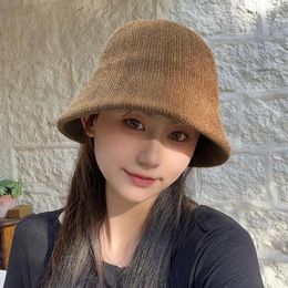Berets Women Bell-shaped Basin Hat Stylish Knitted Fisherman Solid Color Vertical Stripe Design For Women's Autumn Winter