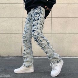 Men's Jeans Casual Tie Dye Jeans Men and Women Straight Pants Streetwear Ripped Hole Washed Baggy Harajuku Denim Trousers T240126