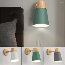 Wall Lamp Modern Simple LED E27 Iron And Wood Sconce Macaron Light For Living Room Bedroom Bedside Hallway Decor Lighting
