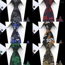 Bow Ties GUSLESON 8CM Mans Floral Tie Silk Jacquard Necktie Gravata Handkerchief Cufflinks Three-piece Suit For Men Formal Party