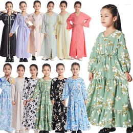 Ethnic Clothing Moroccan Eid Party Muslim Kids Girls Abaya Floral Print Long Maxi Dress Turkey Kaftan Arab Robe Islamic Holiday Prayer