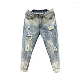 Men's Jeans Skinny Casual Holes Denim Pants Streetwear Slim Destroyed Jean With Summer Clothes