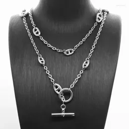 Pendant Necklaces Pig Nose OT Buckle Long Sweater Chain Steel Necklace 130cm