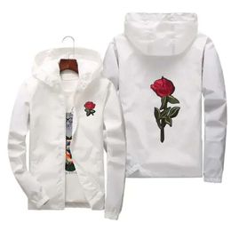 Rose Jacket Windbreaker Men And Women's Jacket New Fashion White And Black Roses Outwear Coat 706 828