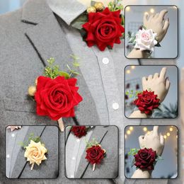 Decorative Flowers Bride Rose Hand Bracelet Wristband Bridesmaids Fabric Wrist Wedding Party Groom Boutonniere Floral Corsage Decoration