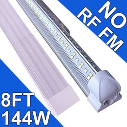 LED T8 Integrated Fixture NO-RF RM 8FT 144W Linkable LED Shop Light, LED Ceiling Light and Under Cabinet Light, Cooler, Garage, Warehouse, Clear Cover 25 Pack usastock