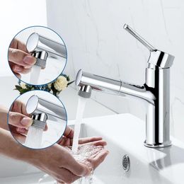 Bathroom Sink Faucets Single Hole Pull Out Basin Water Tap Mixer With 2 Ways Spout And Cold Torneira Chrome Plated