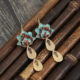 Dangle Earrings Vintage Ethnic Filigree Burnt Blue Lotus Dangling For Women Personalised Creative Drop Jewellery Accessories