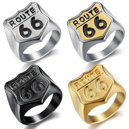 Band Rings Free Shipping 316L Stainless Steel Silver Color Black Golden Plated Biker Route 66 Ring Men's Motorcycle Club Anniversary Rings 240125