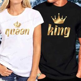 Men's T-Shirts King and Queen Printed Couples T-shirt Style Street Personality Short Sleeve Loose sports clothes Men Women Unisex Lovers Top T240126