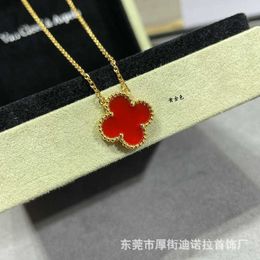 Original 1to1 Van C-A High version Lucky Grass Clover Necklace Women's Red Agate Light Luxury Small and Versatile Single Flower Collar Chain