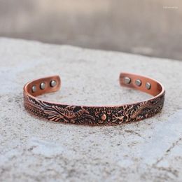 Bangle Dragon Phoenix Patterns Pure Copper Bracelet Men Adjustable Cuff Wristband Magnetic Bangles Arthritis Health Jewelry