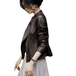 Women's Leather Genuine Jacket For Spring Standing Collar Fashionable Slim Fit Slimming Sheepskin Top Coat Versatile