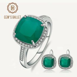 Charm Gem's Ballet 9.62ct Natural Green Agate Stud Earrings Ring Set Sterling Sier Vintage Gemstone Fine Jewellery Set for Women