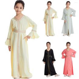 Ethnic Clothing Muslim Kids Girls Abaya Long Sleeve Maxi Dress Turkey Kaftan Prayer Eid Party Ramadan Dubai Islamic Arab Robe Jalabiya