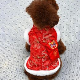 Dog Apparel Pet Puppy Winter Chinese Style Embroidery Clothes With Red Packet Cloth Tang Suit For Year Ropa Para Perros