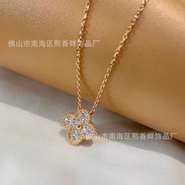 Original 1to1 Van C-A Grass Four Leaf Set Diamond Single Flower Necklace Women's Full Collar Chain Rose Gold High Edition 925 SilverY365