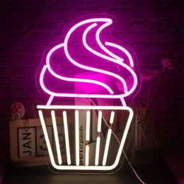 LED Neon Sign Cupcake Neon Sign Led Pink Warm White Neon Lights Wall Decor USB Light for Bakery Dessert Shop Resturant Bar Cafe Party Decor YQ240126