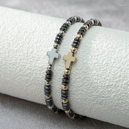 Strand 2pcs/set Beaded Bracelet Men Hematite Stone Bead Cross Charm Sets Jewelry Gift Pulsera Hombre
