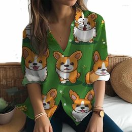 Women's Blouses Spring And Autumn Fashion Long Sleeve Shirt Cartoon Dog 3D Print Cute Casual Street