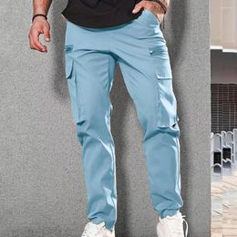 Men's Pants Solid Colour Men Casual Trousers Breathable Mid Waist Cargo With Drawstring Elastic For Comfortable
