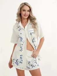 Women's Tracksuits 2 Piece Sets Women Summer Loose Shorts Short Sleeve Button Down Shirts And Pants Bohemian Aesthetic Casual Streetwear