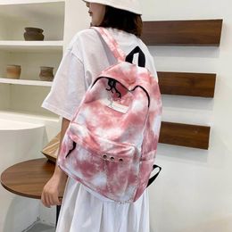 School Bags Casual Tie Dye Backpack Women Gradient Chain Canvas Daypack Shopper Knapsacks