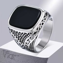 Band Rings Vnox Rock Punk Onyx Stone Rings for Men Stylish Solid Stainless Steel Metal Signet RingCool Fashion Gifts for Him Jewellery 240125