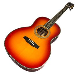 39 inch ooo mold sunset red black fingered abalone shell inlaid acoustic guitar