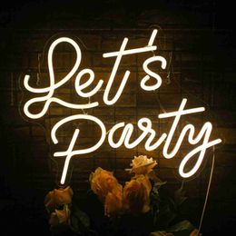 LED Neon Sign Let's Party Neon Sign for Wall Decor Lamp Lights USB 41*32 cm Neon led Sign Decor Creative Lights for Wedding Club Party Decor YQ240126