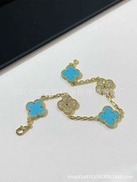 Original 1to1 Van C-A 2024 High Edition New Return Diamond Turquoise Five Flower Four Leaf Grass Bracelet Women's Lucky 1ZME6