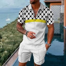 Men's Tracksuits New Summer Men's Suit Trend 3D Printing Zipper Polo Shirt + Shorts Two Piece Set Soft Fashion Casual Men Clothing Tracksuit Set T240126