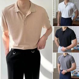 Men's Polos Korean Summer Mens Solid Colour Turn-Down Collar Button Half Placket Plus Size Loose T-shirt Lapel Short Sleeved Tee Shirt Top