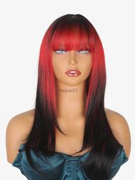 Cosplay Wigs Cos Wig Straight Hair Women's Bangs Black Gradient Red Long Hair Slightly Curly Natural Layered Chemical Fibre Headgear
