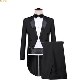 Mens Tuxedo Tailcoat Formal Dress Suits Swallow Tail Coat Navy Blue Male Jacket and Pants Party Wedding Dance Magic Performance 240123