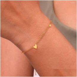 Chain Link Bracelets Fashion Small Dainty Mini Heart Chain Arm Jewelry For Girl Gold Plated Stainless Steel Bracelet Wholesale Drop D Dhsxc