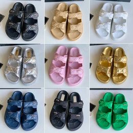 Top quality Diamond Classic Casual slip on Flat slides slippers sandal open toe Leather letter buckle ladie summer Beach shoes Luxury designer slides for women