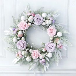 Decorative Flowers Garland Door Hanging Decoration Rattan 40cm Easter Foam Multicolor Spring Wreath