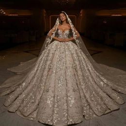 2024 Luxury Dubai Ball Gown Wedding Dress Princess Sparkly Lace Appliques Embroidery Bridal Formal Gowns Robe De Mariage Vestido de Noivas