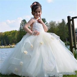 Girl Dresses Flower For Wedding Lace Floor Length Tulle Puffy Party Prom Gown Kids First Communion Piano Pageant Dress