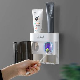 Toothbrush Tooth Paste Holder Wall Mounted Automatic Toothpaste Dispenser Magnetic Toothbrush Holder Toothpaste Rack Bathroom Accessories